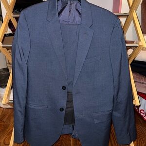 Men's Skinny Fit Grey/Blue 2 Piece Suit H&M (38r Jacket 30r Pants)